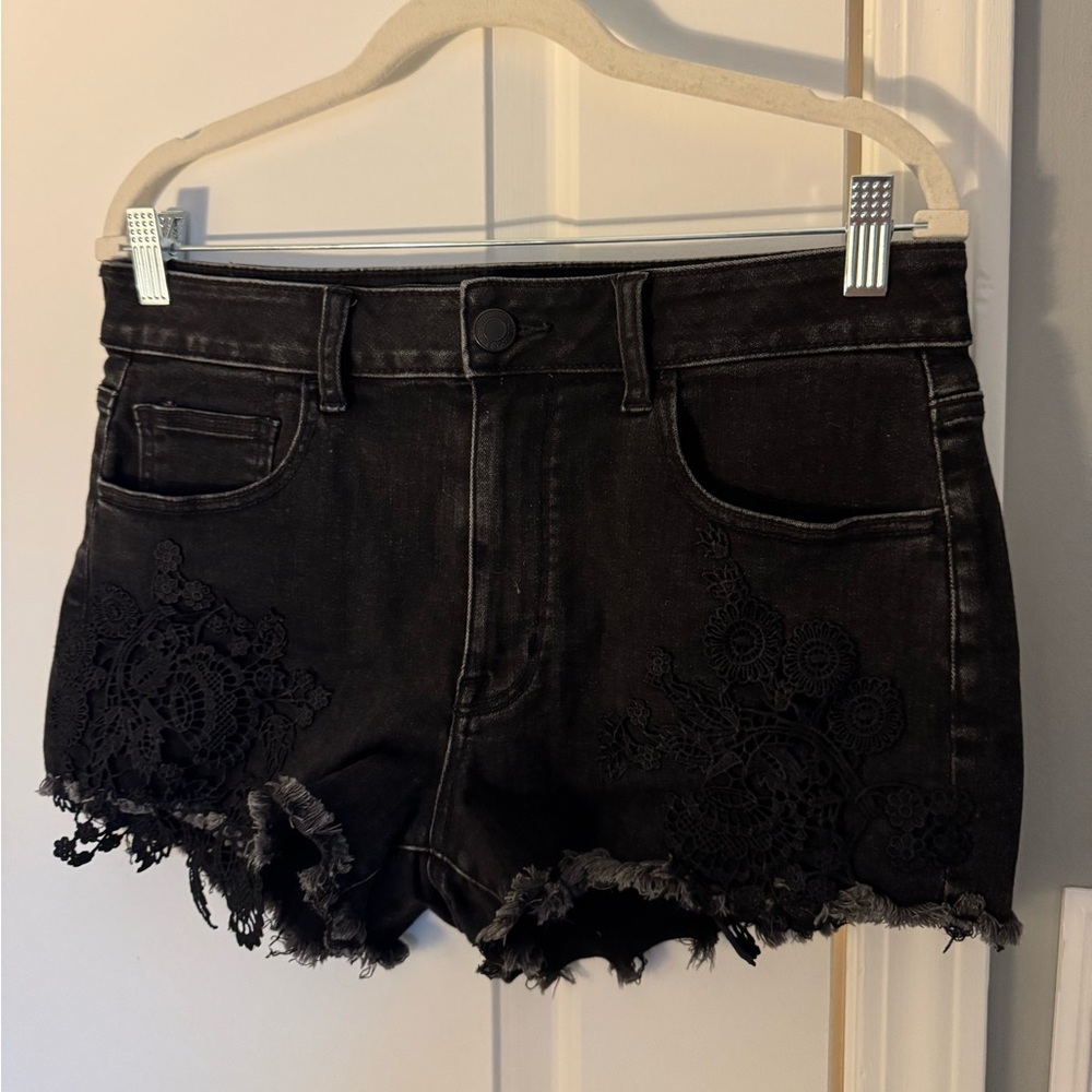 American Eagle Outfitters Black Lace Denim Shorts